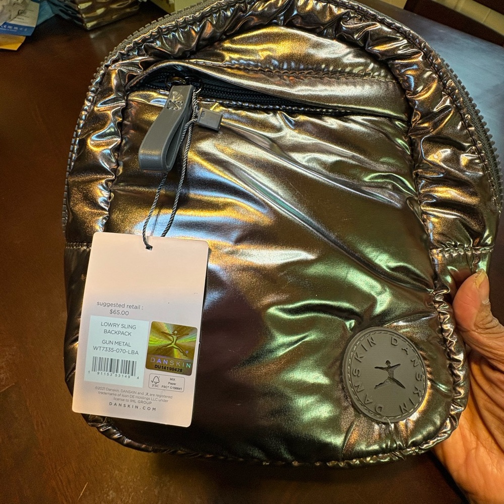 NWT DANSKIN Women's Lowry Crossbody Bag Metallic Nylon Sling Backpack